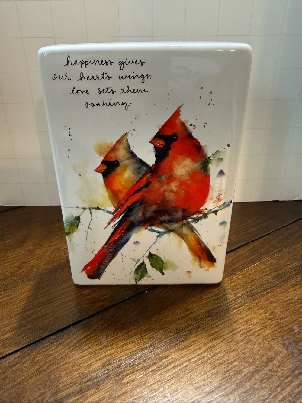 Ceramic Cardinal Bird Decorative Watercolor Plaque With Inspirational Quote